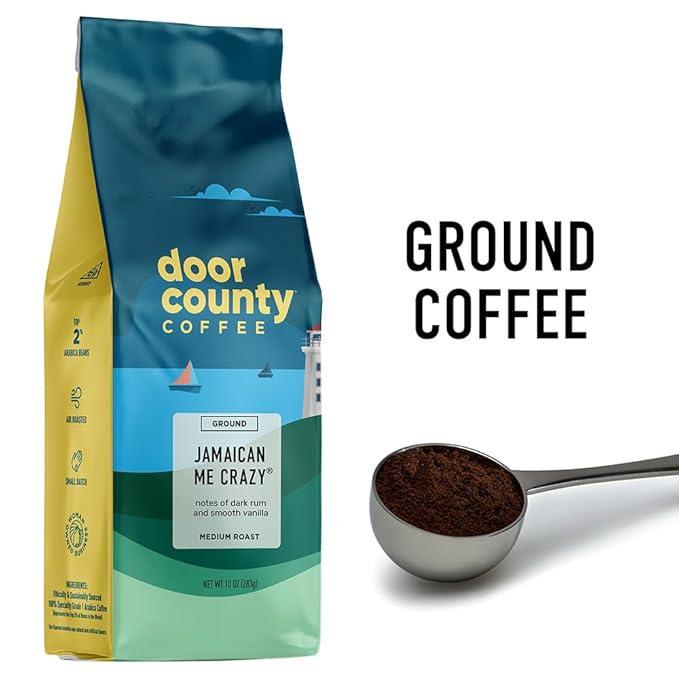 Door County Jamaican Me Crazy® Flavored Ground Coffee - Medium Roast - 10oz Bag - 100% Arabica