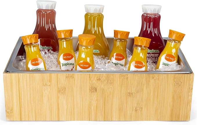 Displays2go 21" x 6.5" Ice Housing Tray - Bamboo and Steel Ice Housing Container - Removable Tray for Display Buffets - Bamboo (FSIHWOODL)