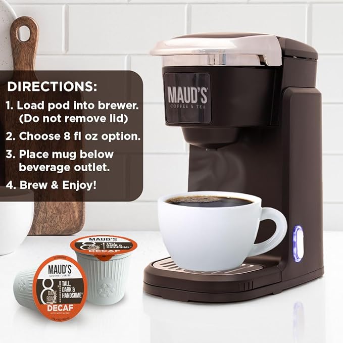 Maud's Decaf Dark Roast Coffee Pods, 200 ct, Decaffeinated Recyclable Single Serve Pods – 100% Arabica Coffee, Compatible with Keurig K Cups Maker