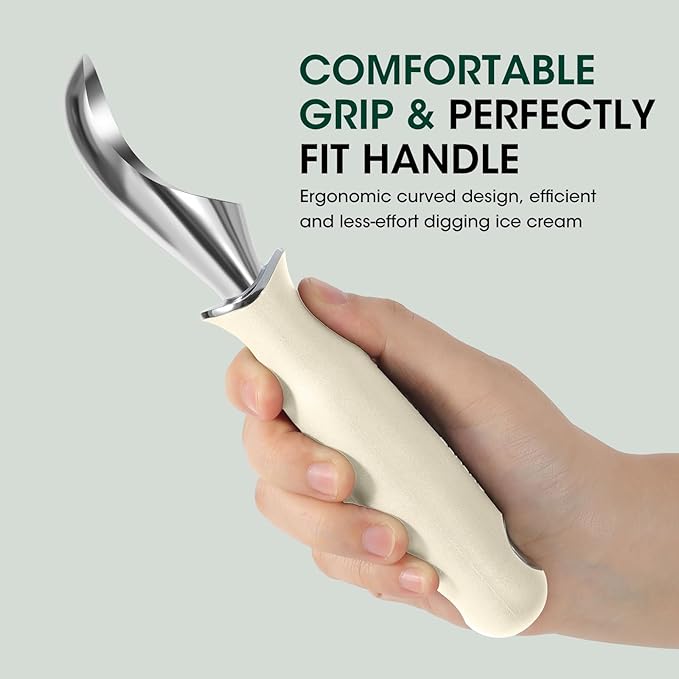 Beneno Heavy Duty Ice Cream Scoop - Upgraded Anti-Fracture Design, Comfortable Grip Long Handle, Effortless Scooping & Dishwasher Safe, Cream