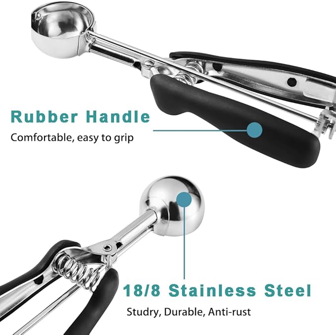 Large Cookie Scoop, Cookie Dough Scoop, 3 Tablespoons/ 45 ml/ 1.5 oz, Spring-Loaded Ice Cream Scoop, 18/8 Stainless Steel, Comfortable Grip