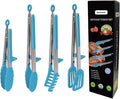 4 Pack Silicone Kitchen Cooking Tongs Set, Stainless Steel Nonstick Food Tong with BPA Free Silicone Tips for Serving Pasta Spaghetti Steak Pie Pizza Salad Vegetable Fruit Grilling BBQ Buffet 9" & 12"