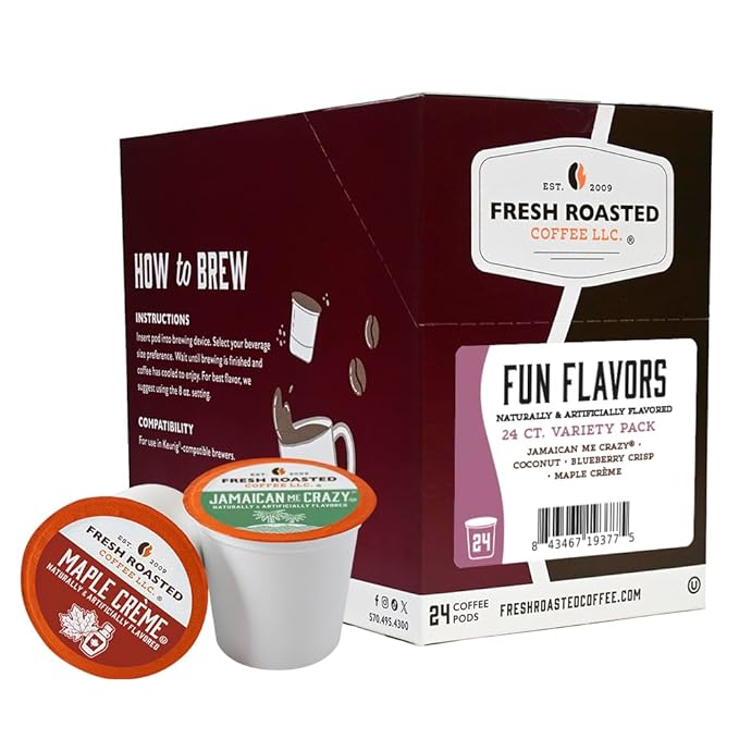 Fresh Roasted Coffee, Fun Flavors, Flavored Coffee Pod Variety Pack, K-Cup Compatible, 24 Count