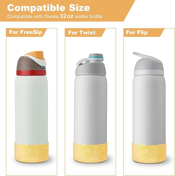 2PCS Glitter Silicone Boot for Owala Water Bottle, Anti-Slip Protective Sleeve for Owala Twist,FreeSip and Flip Stainless Steel Water Bottle, BPA-Free, Dishwasher Safe, Accessories