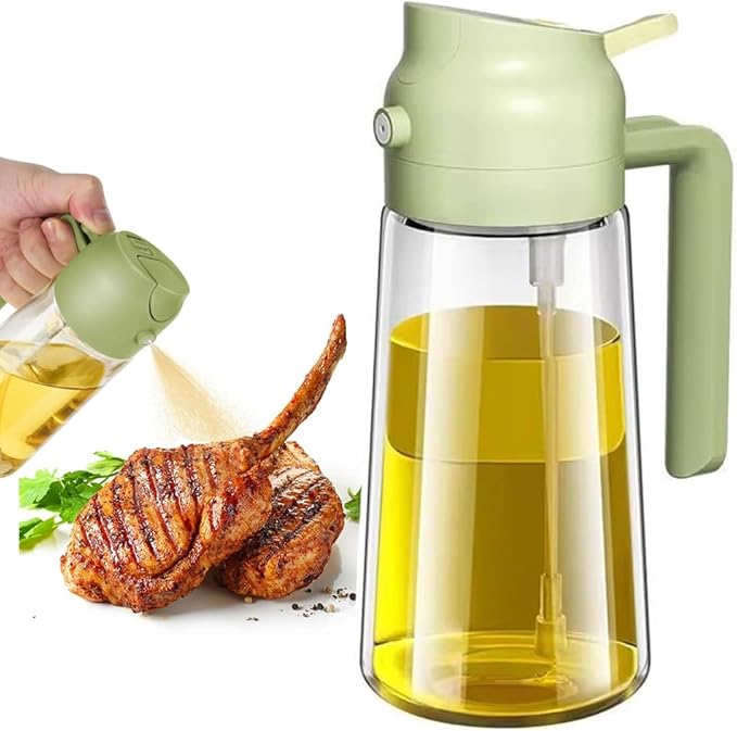 Olive Oil Sprayer Mister for Cooking,2 in 1 Olive Oil Dispenser Bottle for Kitchen,17oz Oil Sprayer for Cooking,Premium Glass Oil Mister Bottle for Air Fryer,Barbecue,Salad,Frying,BBQ (Green 1 Pack)