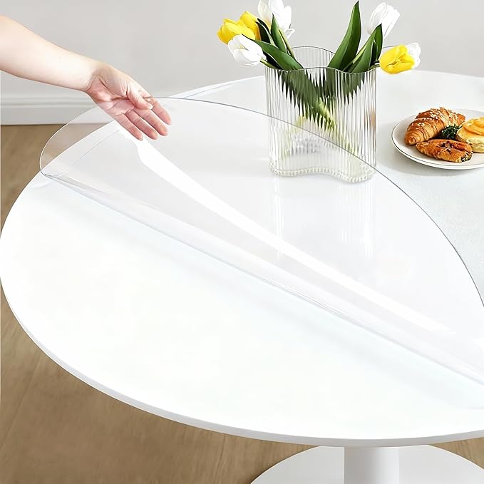 Round Clear Table Cover Protector 48 Inch - 2mm Thick Waterproof PVC Furniture Protective Pad for Dining Room Tabletop