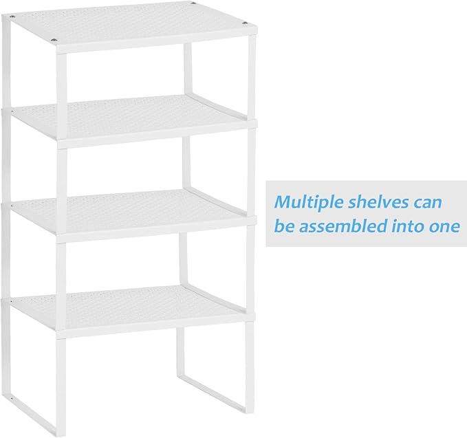 NEX Kitchen Cabinet and Counter Pantry Shelf Organizer, Expandable & Stackable, White