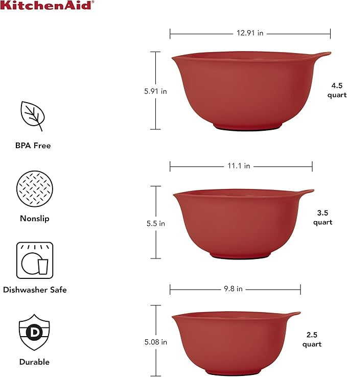 KitchenAid Universal Mixing Bowls, Set Of 3, Empire Red