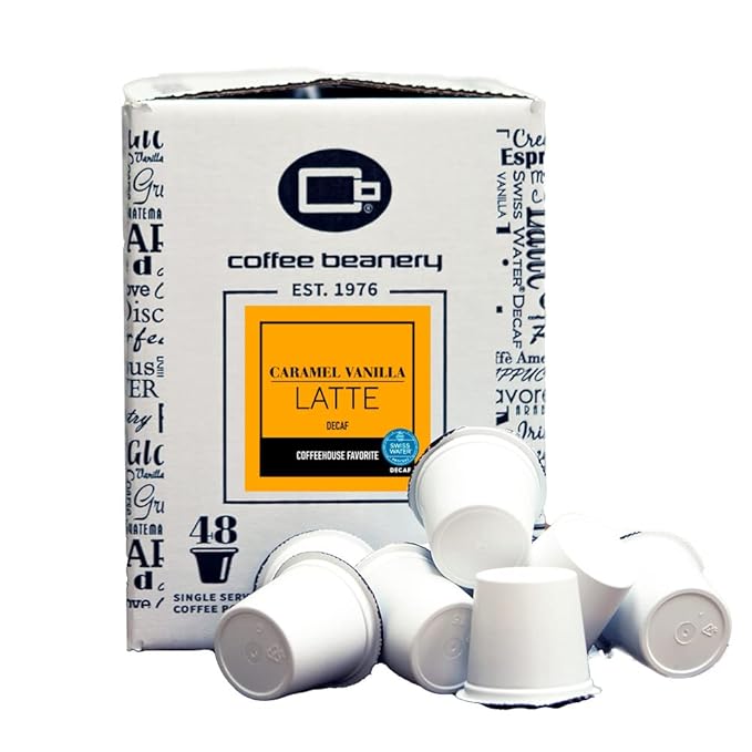 Caramel Vanilla Latte Decaf Coffee Pods by Coffee Beanery | 192ct Bulk Flavored Decaf Coffee Pods Medium Roast Coffee