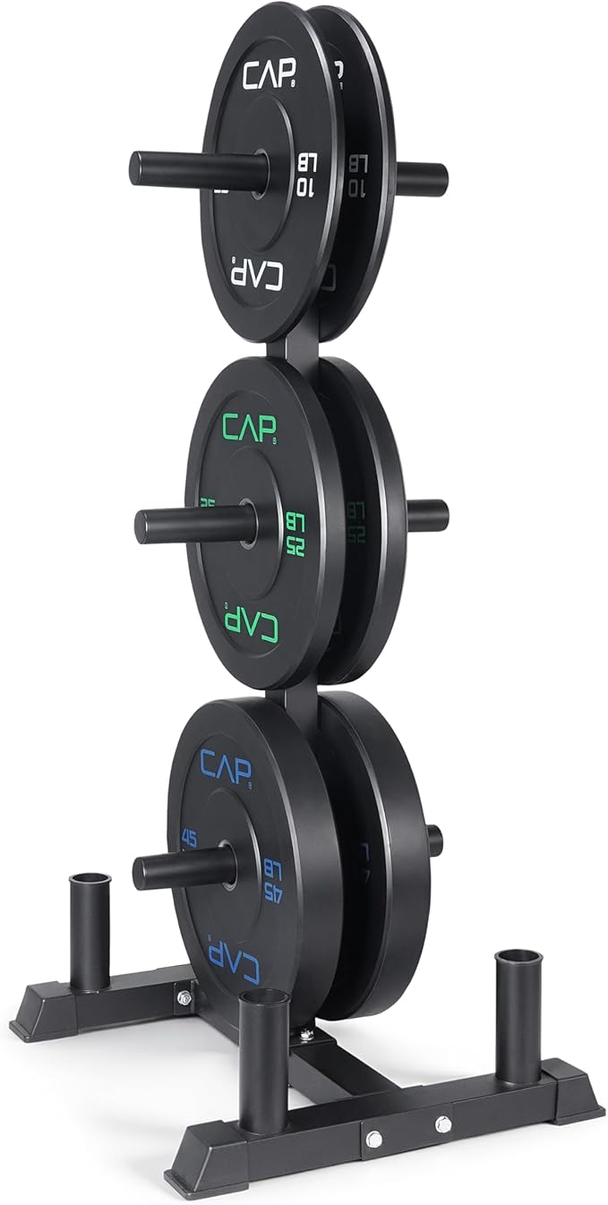 CAP Barbell 2-Inch Olympic Bumper Plate Weight Set with 6 Post Rack | 100-370 lbs | Multiple Options