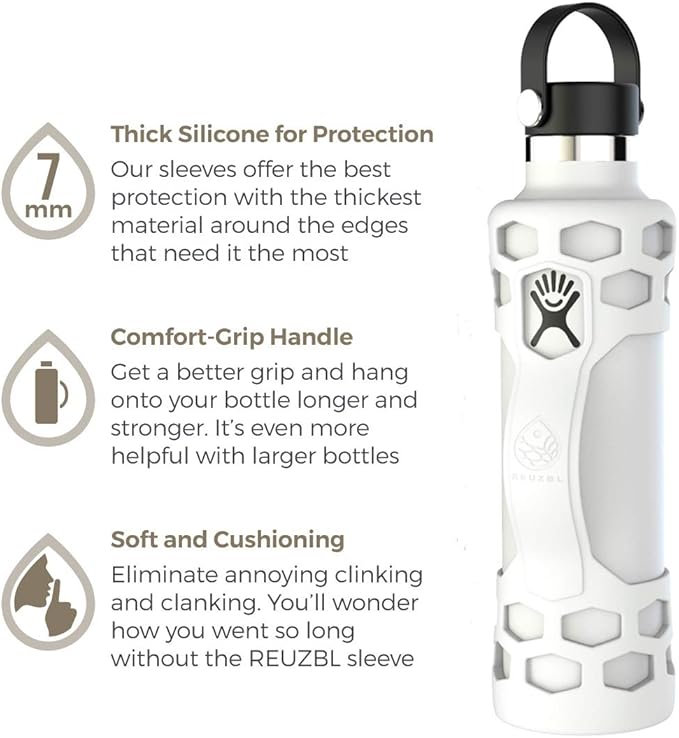 REUZBL Silicone Boot Sleeve Protector with Handle – Compatible with Hydro Flask 40oz, 32oz, 24oz, 21oz – Protective Bottle Bumper for Stainless Steel Water Bottles