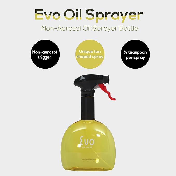 Evo Oil Sprayer Minis, Non-Aerosol for Olive, Cooking Oils, and Vinegars, Yellow, 8-Ounce Capacity, Set of 2