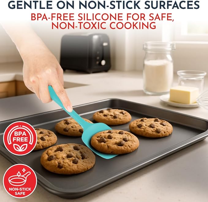 4-Piece Aqua Baking Spatula Set - Holiday Baking Essentials, Rubber Spatulas Silicone Heat Resistant, BPA-Free - Spatula Set for Nonstick Cookware - Silicone Baking Utensils