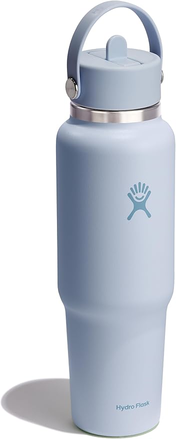 Hydro Flask Travel Water Bottle - Insulated Stainless Steel - Wide Straw Lid, Non Spill, Leakproof in 40 Oz Surf Blue