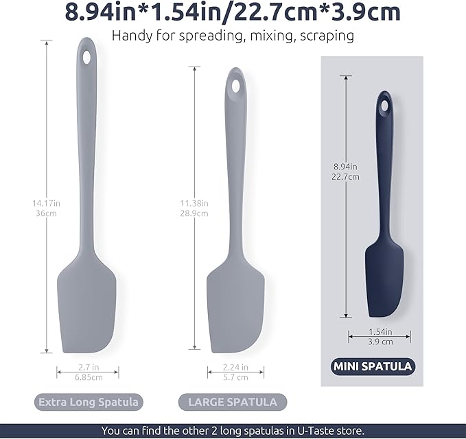 U-Taste Small Mini Silicone Spatula: 9×2inch 600ºF Heat-Resistant Food-Grade Jar Scraper for Kitchen Use, Non-Stick Seamless Flexible Baking Utensil for Mixing, Scraping Jam in Bowl (Midnight Blue)