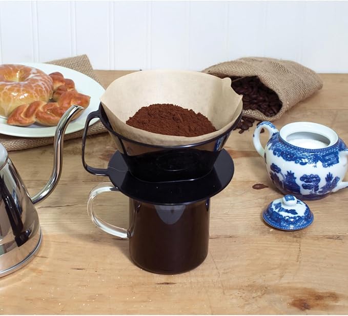 Fino Pour-Over Coffee Brewing Filter Cone, Number 4-Size, Black, Brews 8 to 12-Cups, Set of 1