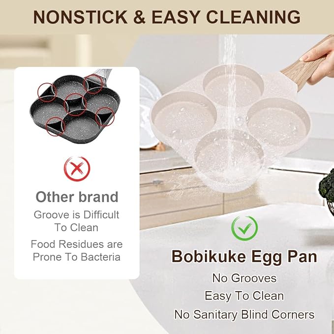 Fried Egg Pan, Egg Frying Pan 4 Cups Egg Poacher Pan Nonstick Mini Pancake Pan Burger Maker for Breakfast, Aluminum Alloy (White)