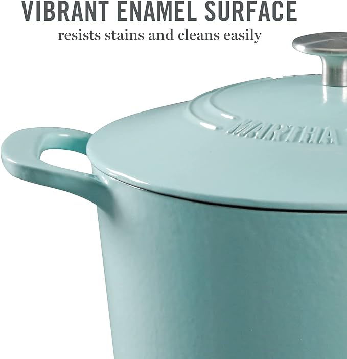 MARTHA STEWART Gatwick 7 QT Enamel Cast Iron Dutch Oven Pot with Lid, Martha Blue
