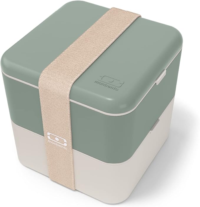 monbento - Large Bento Box MB Square Natural with Compartments - Leakproof Lunch Box for Work and Meal Prep - BPA Free - Food Grade Safe - Green