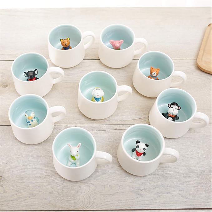 Surprise 3D Coffee Mug Animal Inside Cup 12 oz with Monkey,Cute Cartoon Handmade Ceramics Cup,Christmas Birthday Surprise for Friends Family or Kids (Monkey)