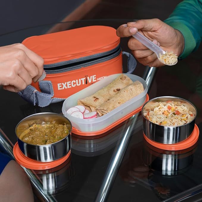 MILTON Executive Insulated Lunch Box, Orange, 3 Containers, 280ml Each