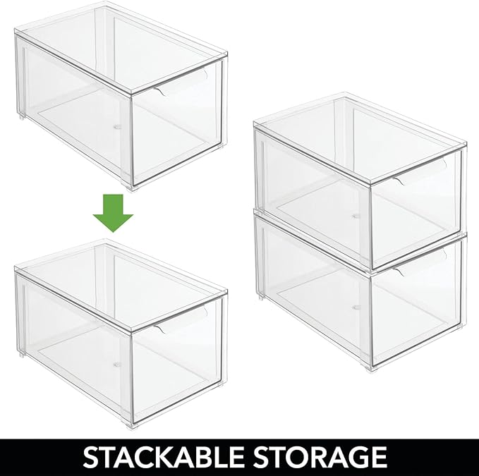 mDesign Plastic Stackable Bathroom Storage Organizer Bin with Pull Out Drawer for Cabinet, Vanity, Shelf, Cupboard, Cabinet, or Closet Organization - Lumiere Collection - 8 Pack - Clear