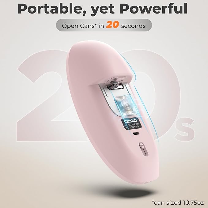 Canslab Ultrablde SE - USB Rechargeable Electric Can Opener for Kitchen for Seniors with Arthritis- Cordless Battery Powered Automatic, Side Cut, Smooth Edge, Handsfree, for Small or Large Cans, Pink