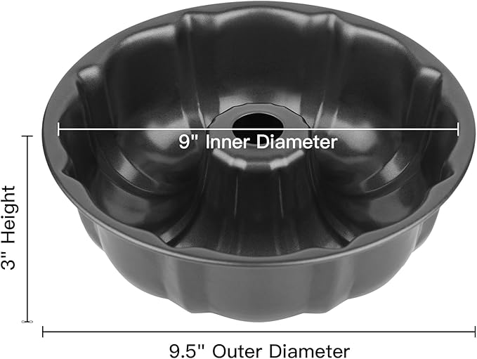 9.5" Non-stick Cake Pan, Heavy Duty Carbon Steel Fluted Tube Round Baking Pan,Buntz Pound Cake Pan Mold,Tube Bakeware,Baking Mold for Jello,Gelatin,Chocoflan,Flan - 2 PCS