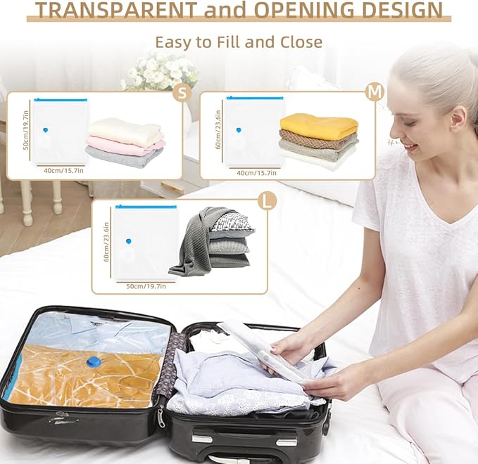 Vacuum Seal Bags with Portable Electric Pump, 9 Pack Vacuum Storage Bags for Clothing Travel, Compression Packing Space Saver Bags for Luggage Suitcase (3 Small & 3 Medium & 3 Large)