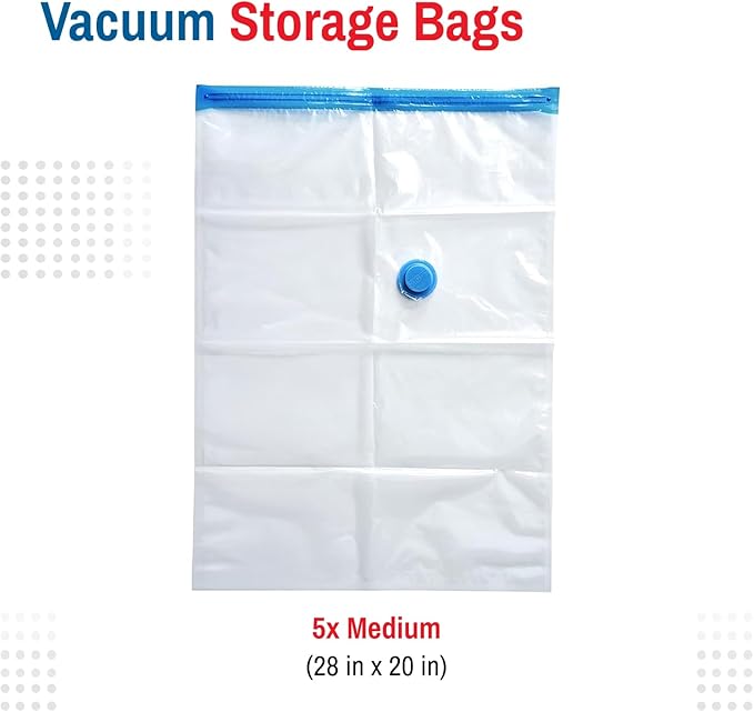5 Pack Medium Vacuum Storage Bags for Comforters, Blankets & Clothes – Vacuum Sealed Compression Bags with Hand Pump – Space Saver Storage Bags for Bedding, Moving, Travel & Organization