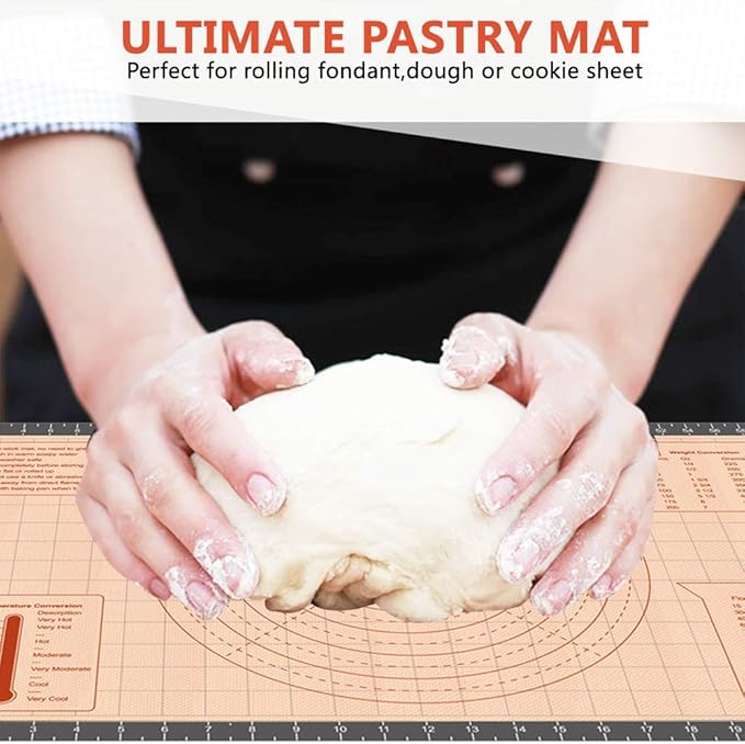 Silicone Pastry Baking Mat Non Stick-Large Rolling Dough with Measurements-Non Slip Pizza,Fondant,Pie,Cake Baking Mat - 26 x 16 Inch By Cook Time