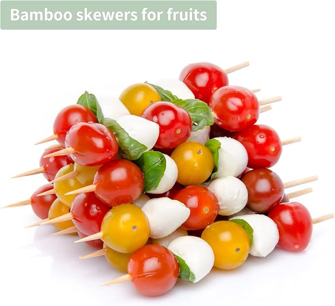 8" Bamboo Wooden Skewers for BBQ, Kebob, Appetizer, Fruit, Sausage, Chocolate Fountain, Natural Wood Barbecue Kabob Skewer Stick, Organic Food Sticks for Grilling, Kitchen (Φ=4mm Thick, 100PCS)