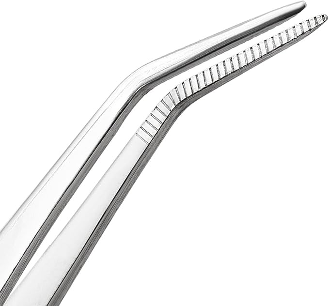 uxcell 6.9-Inch Stainless Steel Tweezers with Curved Pointed Serrated Tip Daily Garden Tool