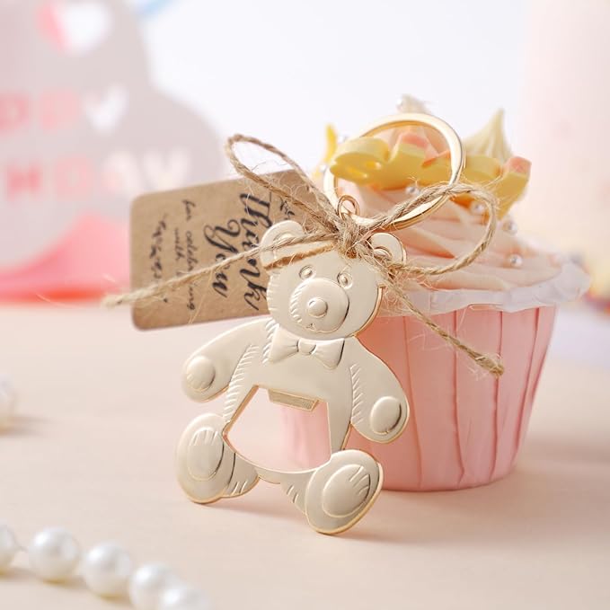 Bottle Openers Baby Shower Return Favors for Guests Cute Bottle Opener Decorations and Souvenirs with Organza Bags Tags for Theme Party Favors (Retro Style,73 pieces) (Teddy bear)