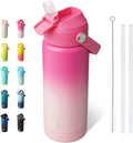 BJPKPK Insulated Water Bottle with Straw Lid, 18oz Thermo Water Bottles with Soft Nozzle, Flex Handle & Non-slip Boot, BPA Free Leak Proof Stainless Steel Metal Thermo, Tumblers, Cups,Cherry