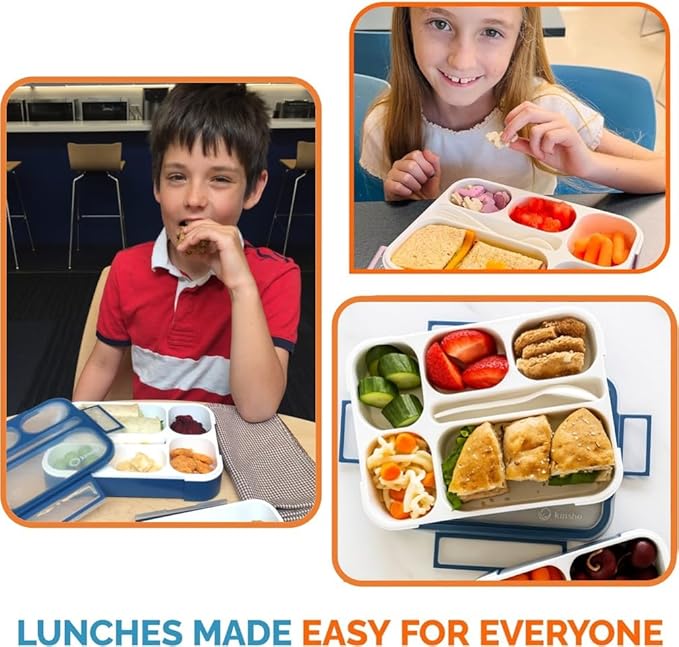 Bento Lunch Box Kids, Leakproof Lunch Containers for Boys Girls Adults with 6 Compartments - School, Daycare, Meal Planning Portion Control Container, BPA-Free Boxes, Utensils, Navy Blue