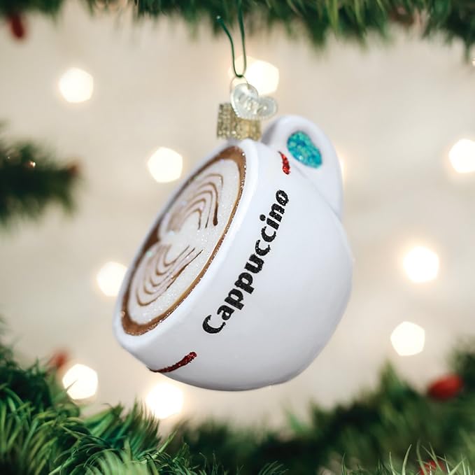 Old World Christmas Cappuccino Glass Blown Ornament for Christmas Tree, Handcrafted Holiday Decoration, Coffee Collection