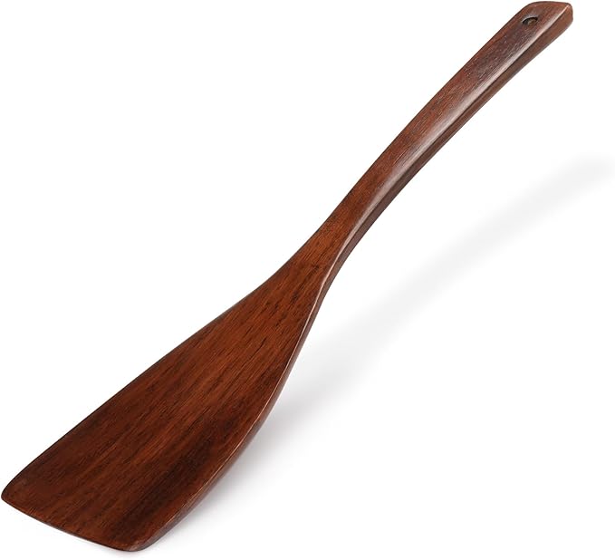Wooden Spatula for Cooking, Long Handle Corner Spatulas for Frying Pan, Good Grips Right Hand Wood Turner for Cooking Kitchen Utensils