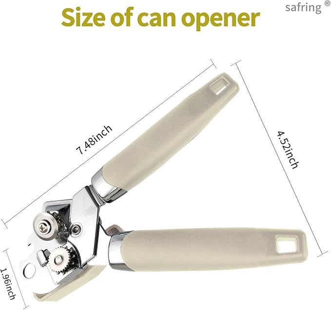 Can Opener Manual, Handheld Strong Heavy Duty Stainless Steel Can Opener, Comfortable Handle, Sharp Blade Smooth Edge, Can Openers with Multifunctional Bottle Opener, Beige