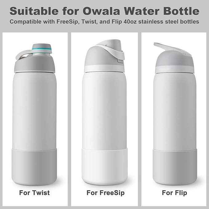 2PCS Silicone Water Bottle Boot for Owala 24oz 32oz 40oz, Protective Bottom Bumper Anti-Slip Sleeve for FreeSip, Twist, and Flip Stainless Steel Bottles, Dishwasher Safe and BPA Free