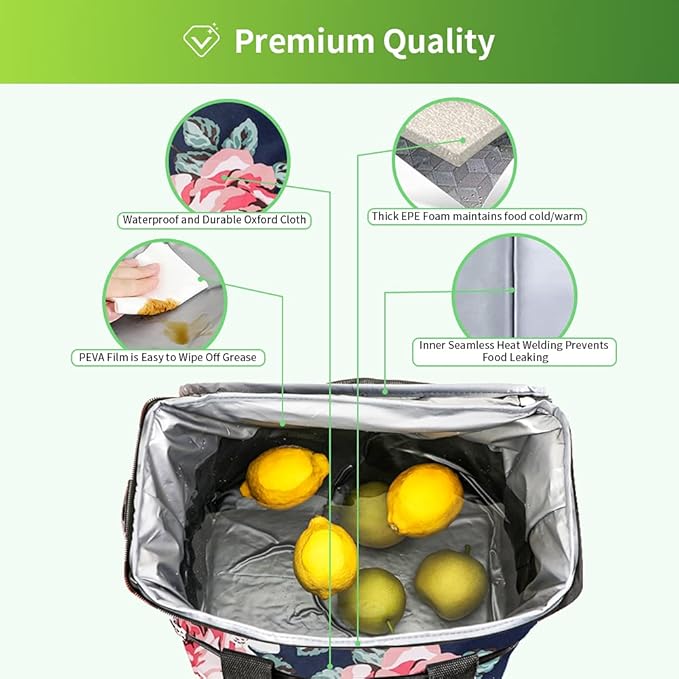 Iknoe Large Cooler Bag Collapsible 24 Can Insulated Bags Leakproof Lunch Cooler Tote with Multi-Pockets for Adult Insulated Thermal Bag for Beach, Picnic, Office Work(Flower)