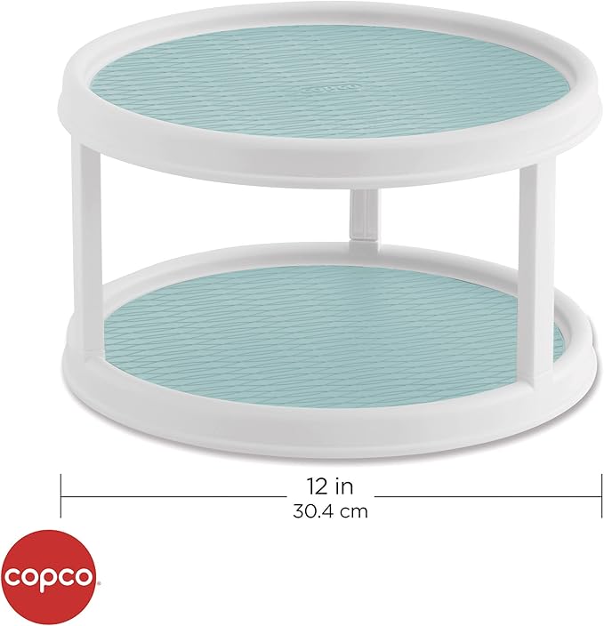 Copco Non-Skid 2 Tier Turntable, 12" - Ideal for Kitchen, Bathroom, Home Office, Laundry Room, Garage, Craft Room, Pantry - Smooth-Glide Lazy Susan Organizer with Nonskid Liner and Raised Rim