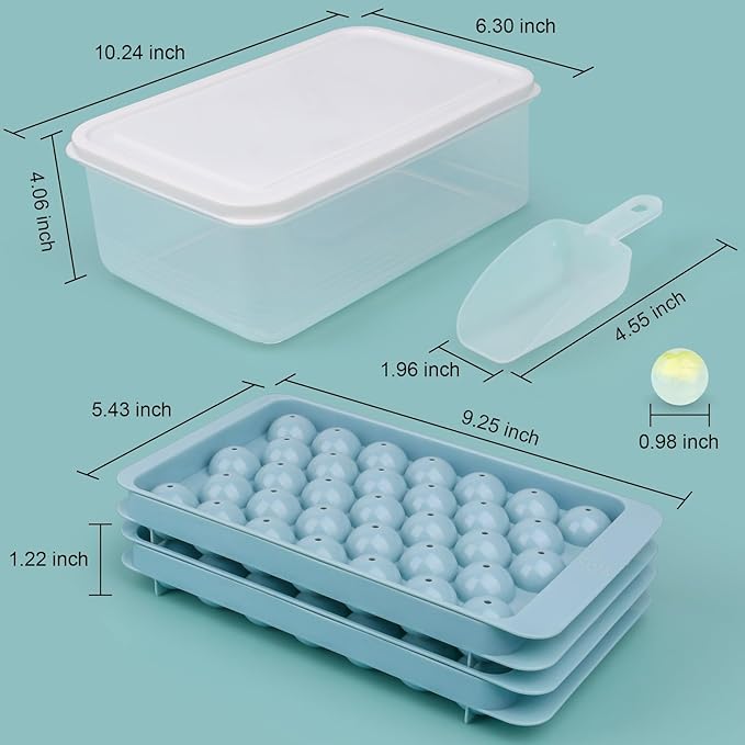 Ice Cube Trays with Lids for Freezer, 66 Sphere Ice Cube Tray with Bin Easy Release for Iced Coffee or Ice Drinks, Ice Tray with Ice Scoop Ice Cube Mold for Reusable Ice Cubes for Ice Bucket
