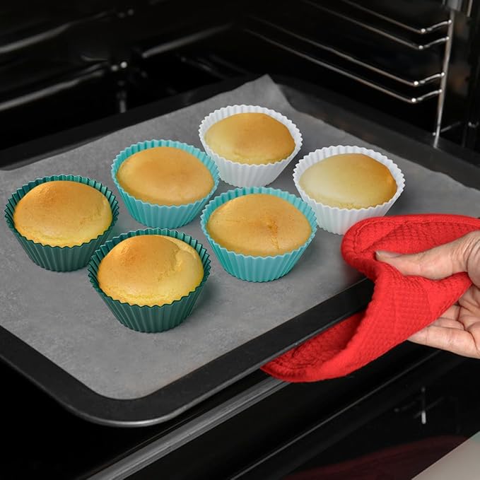 Silicone Muffin Baking Cups 12 Pack Reusable Cupcake Liners Non-stick Cake Molds, BPA Free, Dishwasher Safe