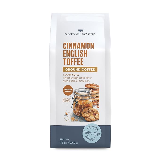 Paramount Roasters Cinnamon English Toffee Flavored Ground Coffee, 1-12oz bag, Medium Roast (Paramount Coffee Company)