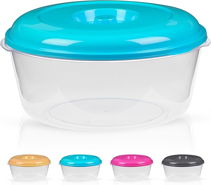 DecorRack XX-Large Food Storage Container, 236 oz, BPA Free Plastic, Multipurpose Plastic Storage Container, Round Cake Dough Riser Bowl with Lid, Random Color (1 Pack)