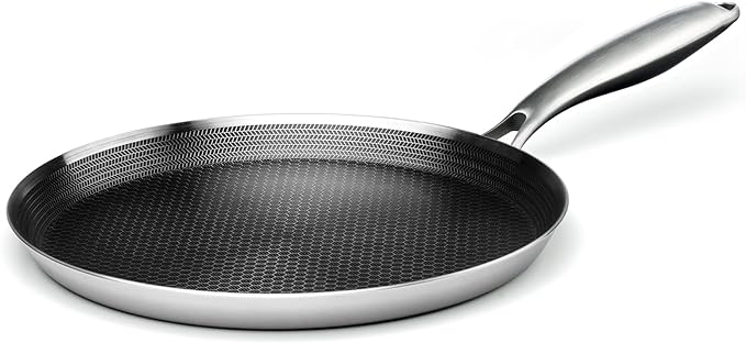 Innerwell Stainless Steel Crepe Pan - 11inch Nonstick Crepe Pan, Stainless Steel Honeycomb Coating Pancake Pan, Non Stick Flat Skillet Tawa Dosa Tortilla Griddle Pan, Induction Compatible, PFOA Free