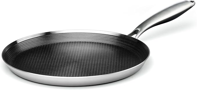 Innerwell Stainless Steel Crepe Pan - 10 Inch Nonstick Crepe Pan, Stainless Steel Honeycomb Coating Pancake Pan, Non Stick Flat Skillet Tawa Dosa Tortilla Griddle Pan, Induction Compatible, PFOA Free