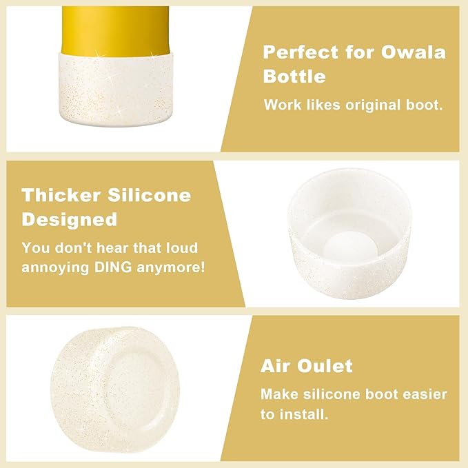 2PCS Silicone Water Bottle Boot for Owala 24oz, Protective Bottom Bumper Anti-Slip Sleeve for FreeSip, Twist, and Flip Stainless Steel Bottles, Dishwasher Safe and BPA Free(Shiny Gold)