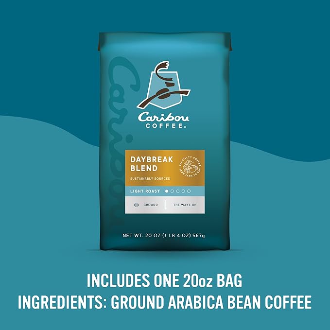 Caribou Coffee, Light Roast Ground Coffee - Daybreak Morning Blend 20 Ounce Bag - Packaging May Vary (Pack of 3)